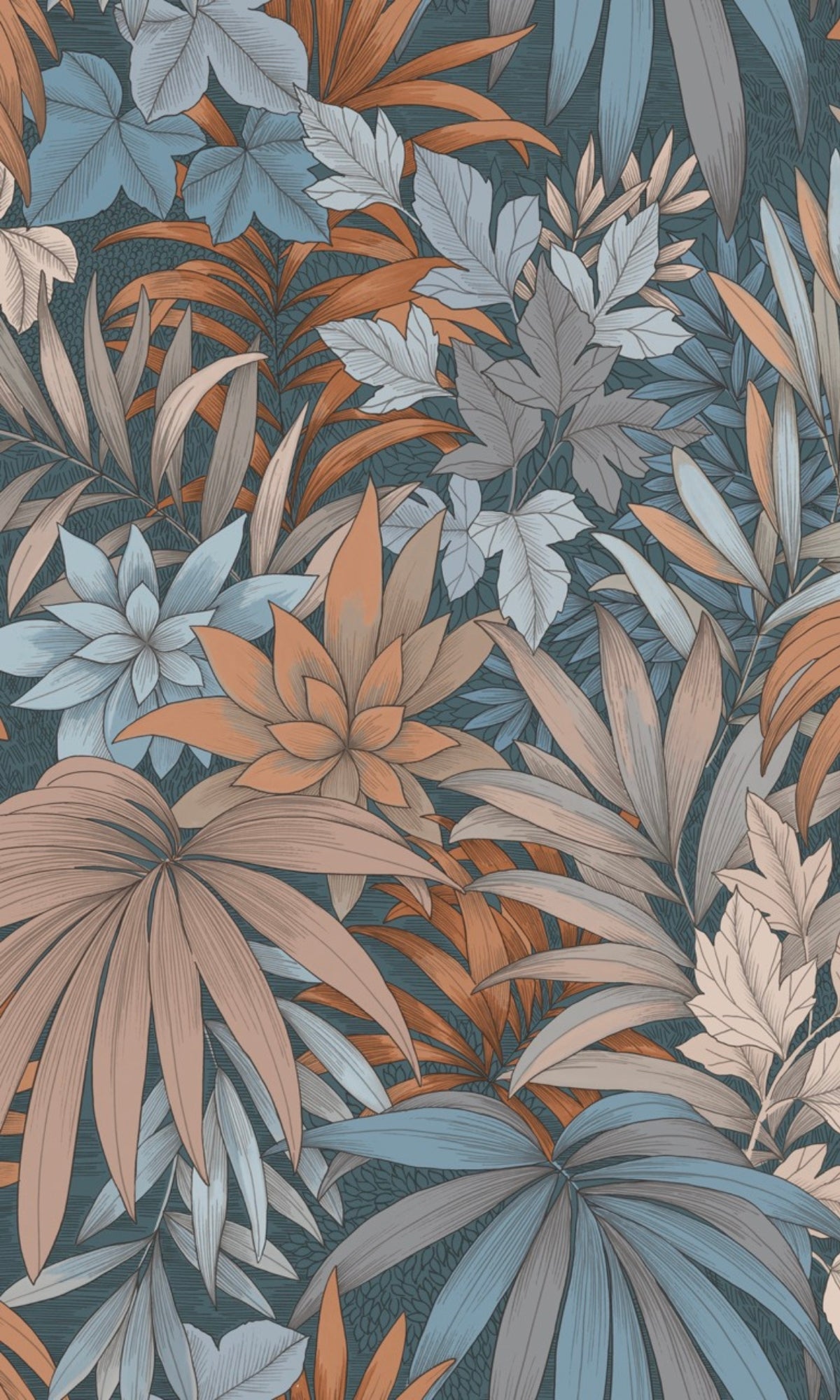 Dark Blue Jungle Leaves Botanical Wallpaper R9039