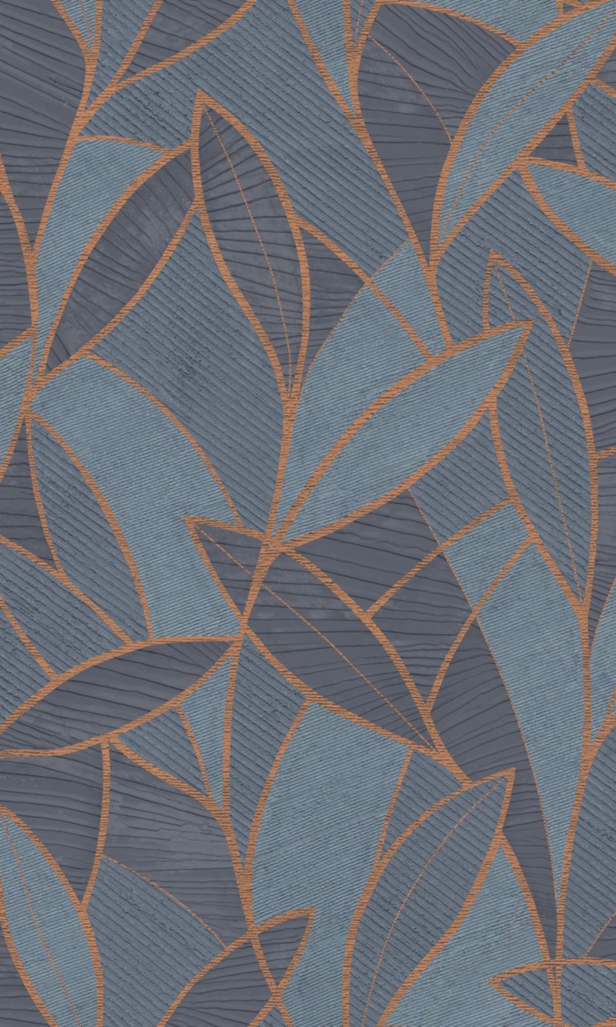 Dark Blue Leaf Motif With Outlines Tropical Wallpaper R9035