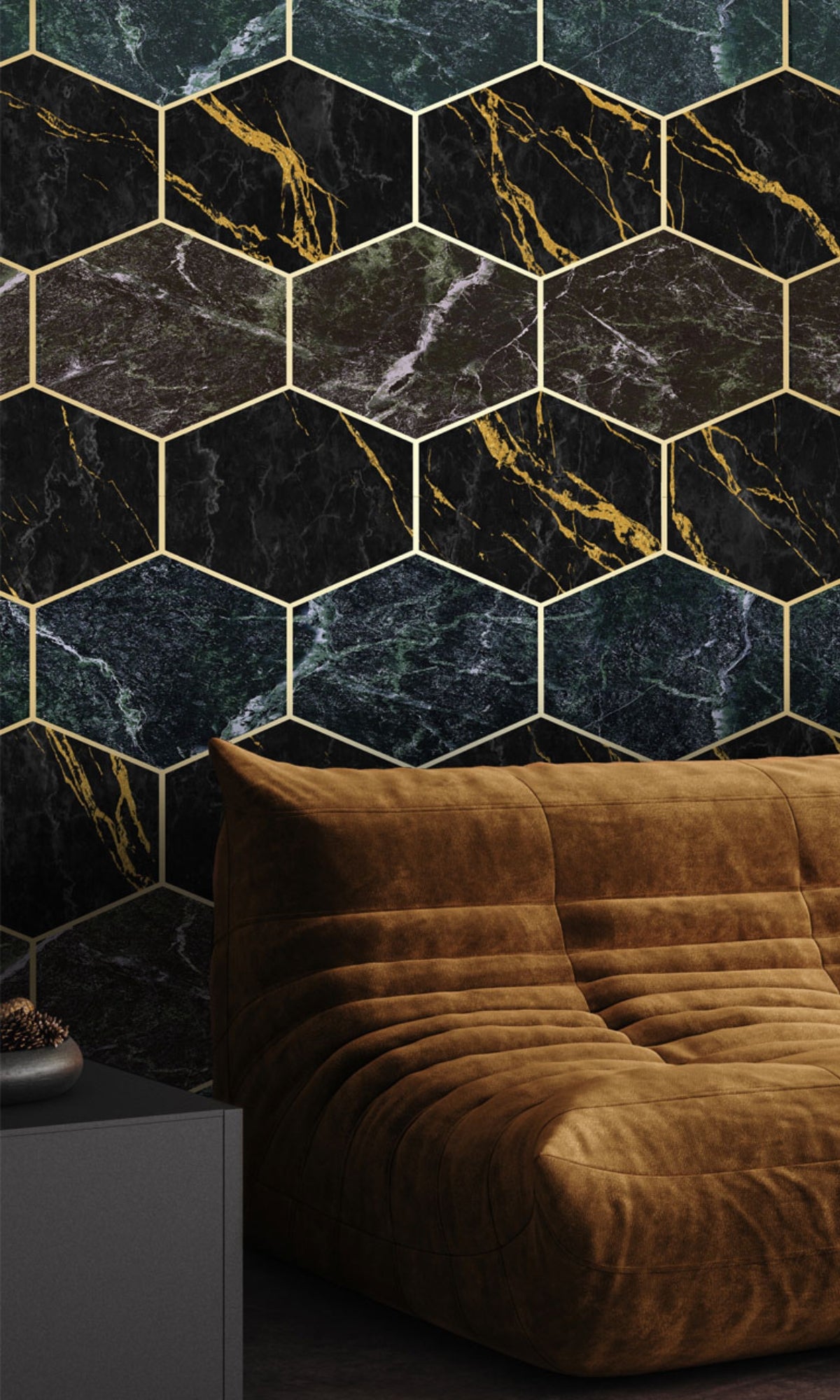 Dark Green Geometric Marble Mural Wallpaper M1251-Sample