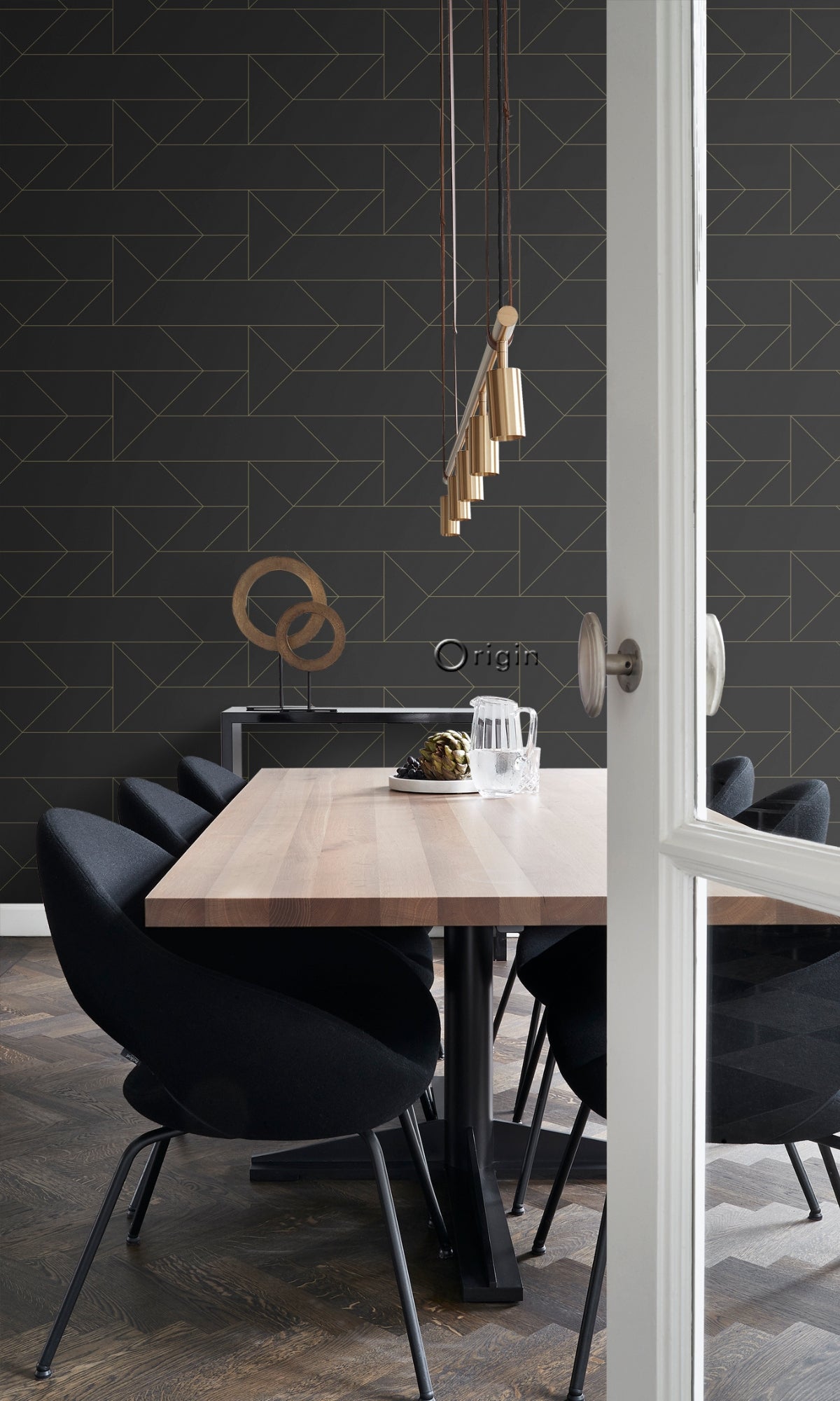 Dark Grey Graphic Line Geometric Wallpaper  R8345