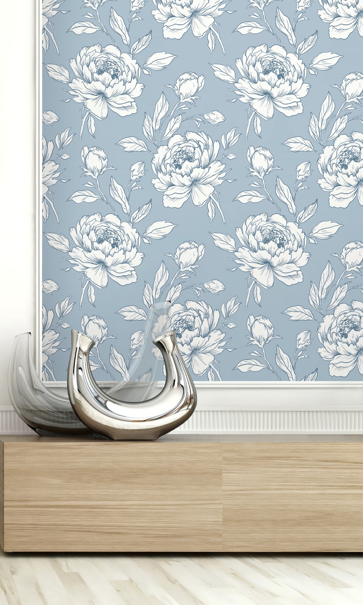 Dusty Blue Bold Floral Abstract  Design Wallpaper R8508