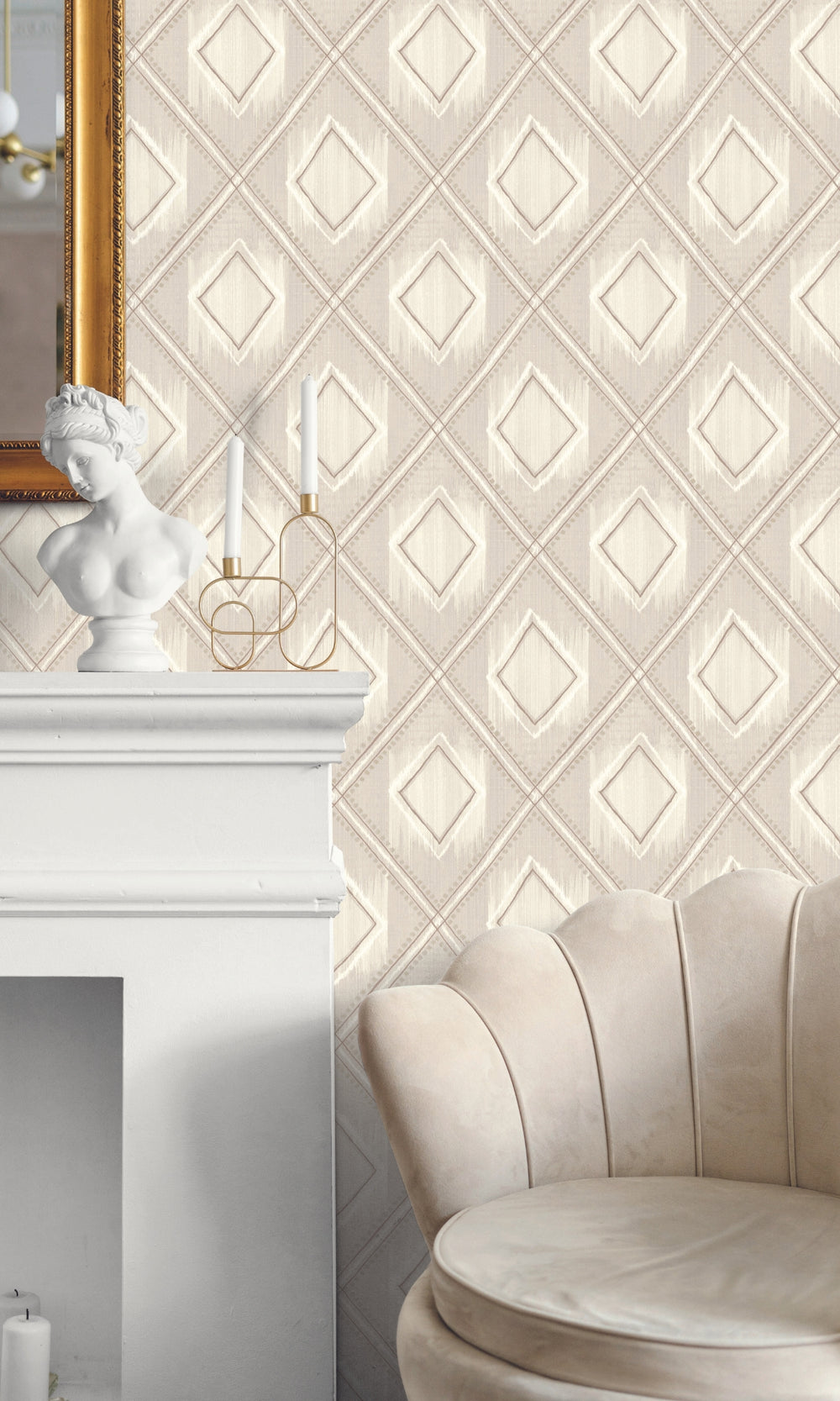 Egg Shell  Geometric Diamond  Wallpaper R8552