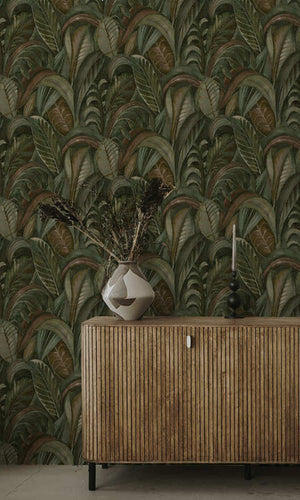 Emerald Palm Leaf Textured Wallpaper R8418