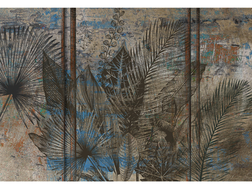 Exotic metal with Leaves Mural Wallpaper M1428