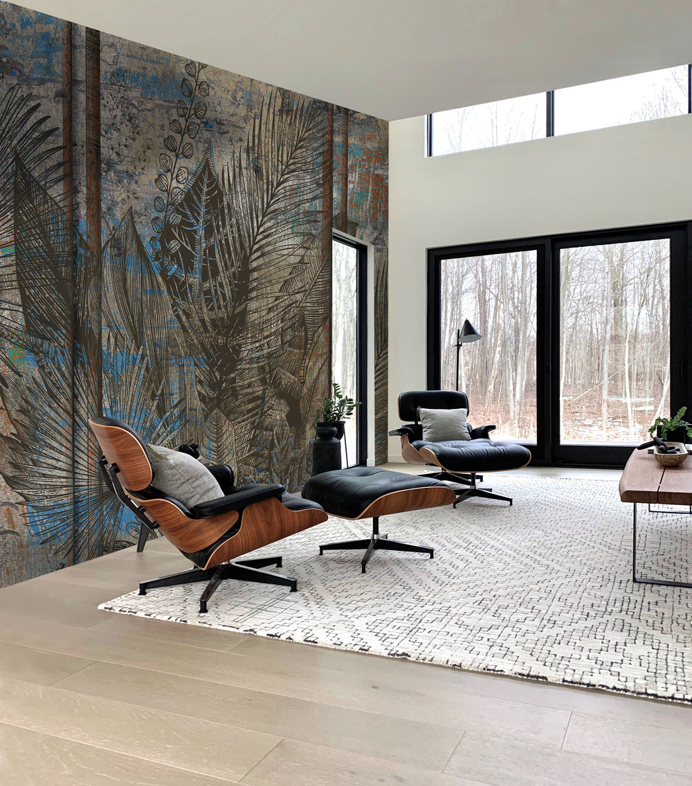 Exotic metal with Leaves Mural Wallpaper M1428