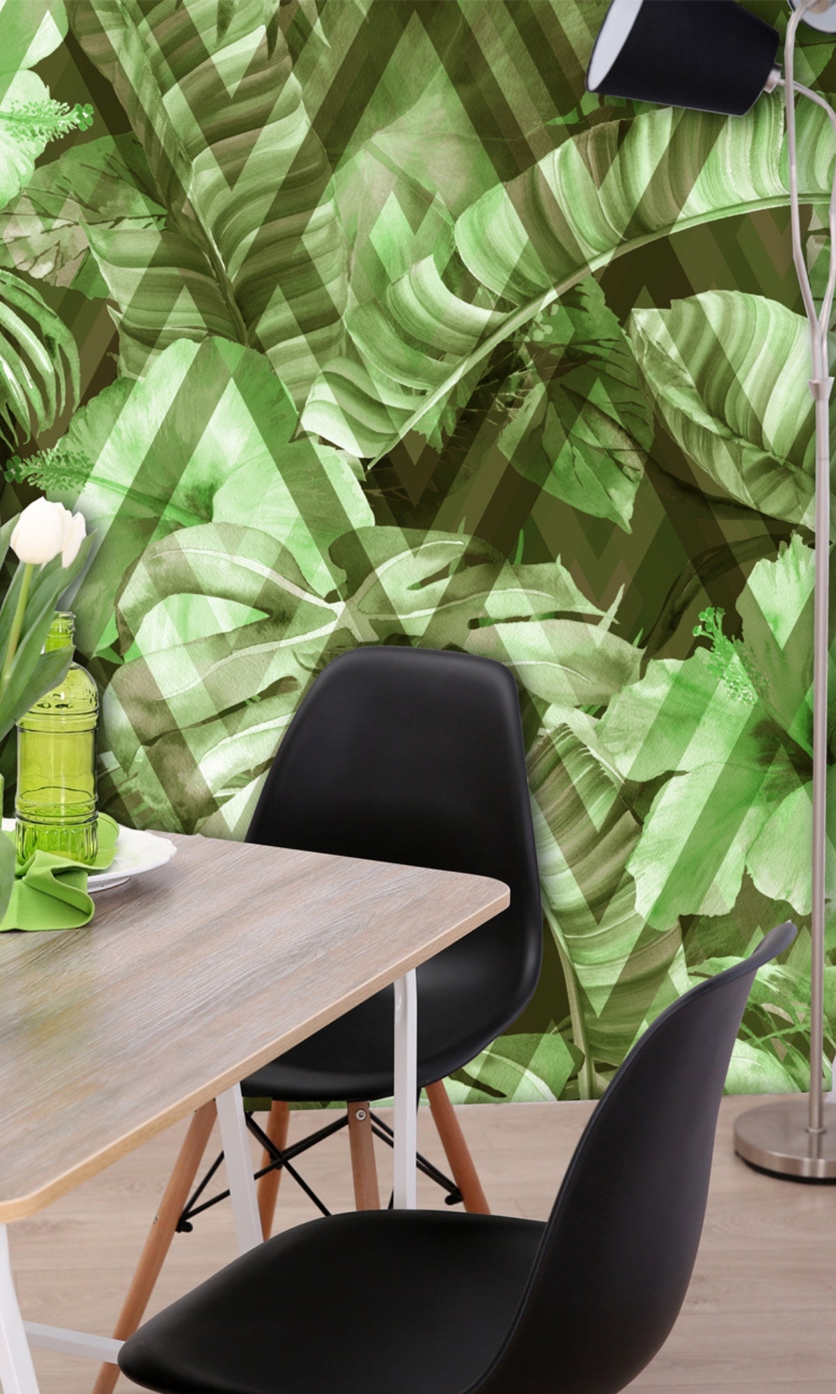 Geometric Floral Tropical Pattern Mural Wallpaper M1308-Sample