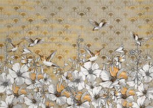 Gold Art deco with Flowers Mural Wallpaper M1205