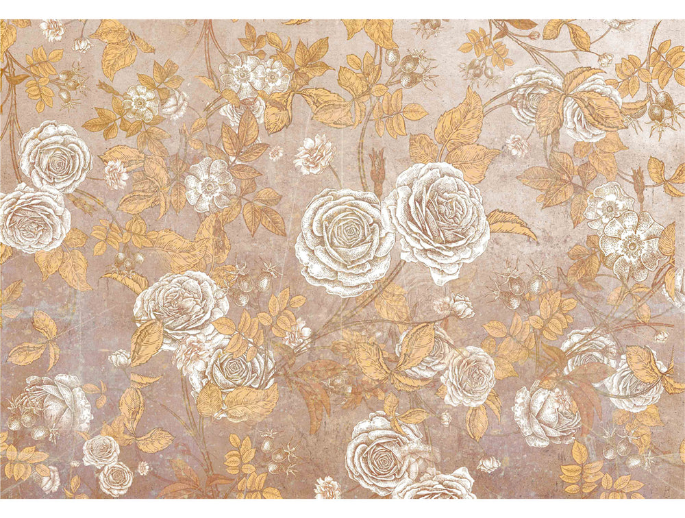 Gold Beautiful Floral Wall Mural M1213