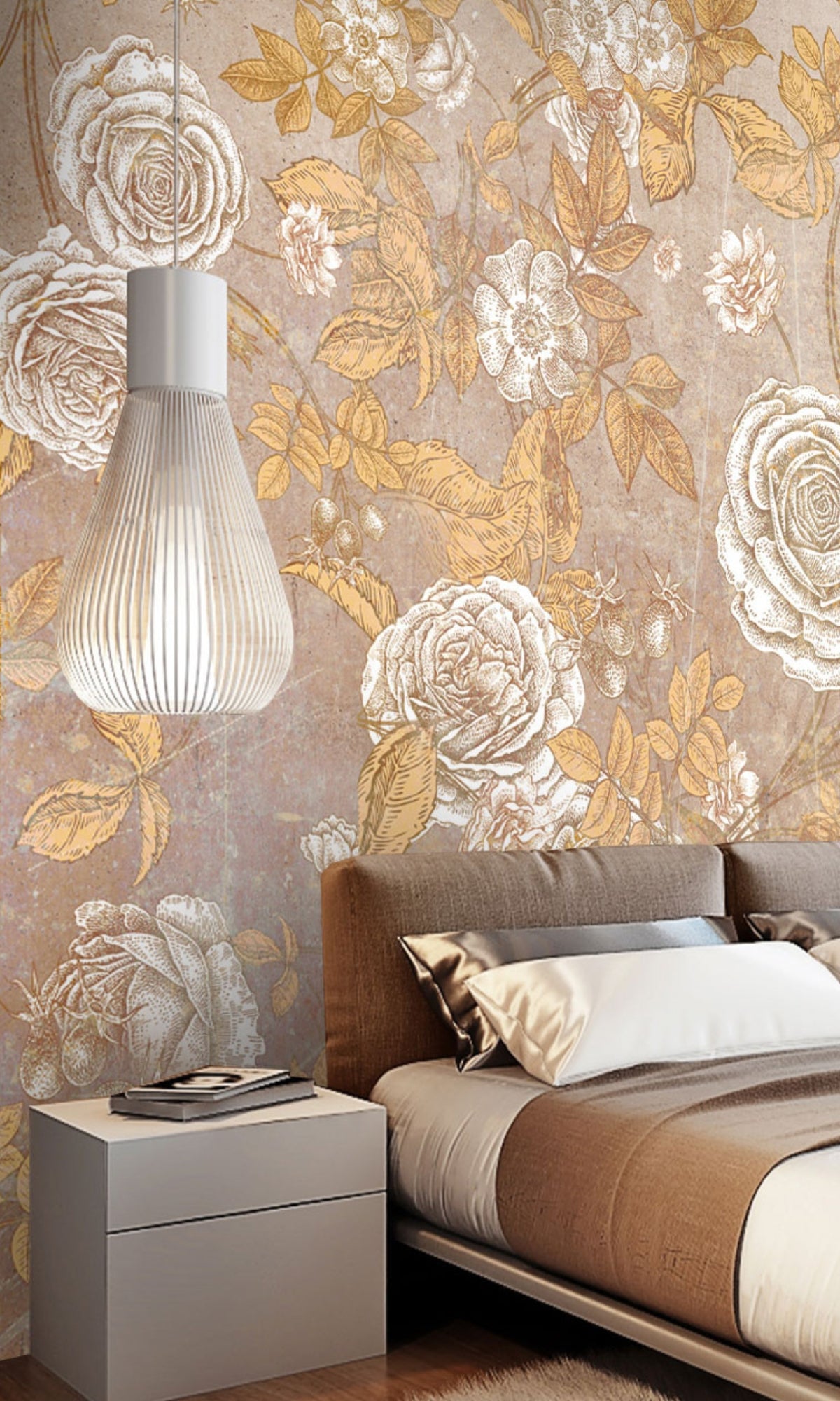 Gold Beautiful Floral Mural Wallpaper M1213-Sample