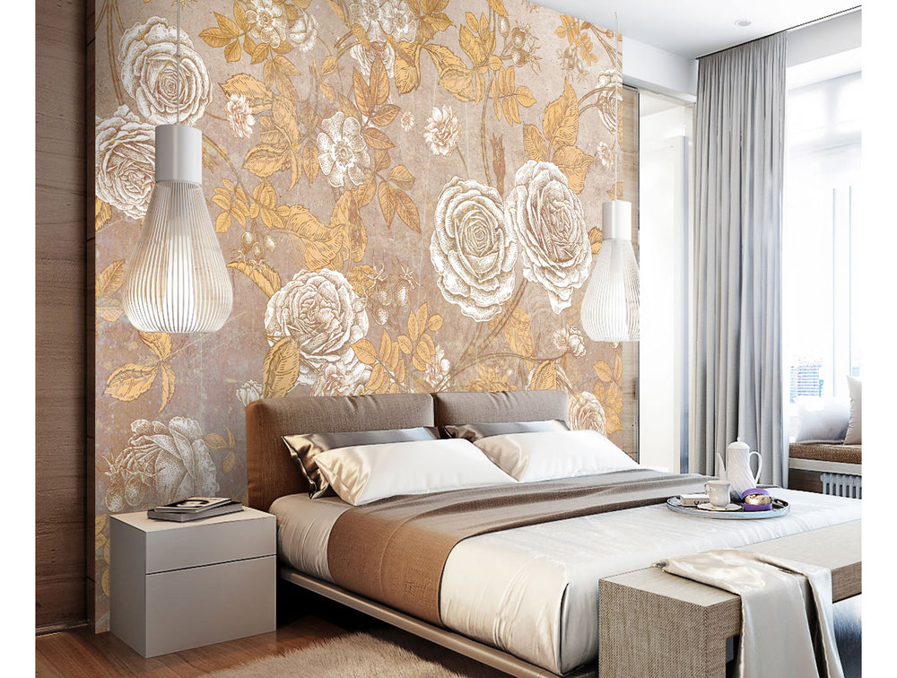 Gold Beautiful Floral Wall Mural M1213