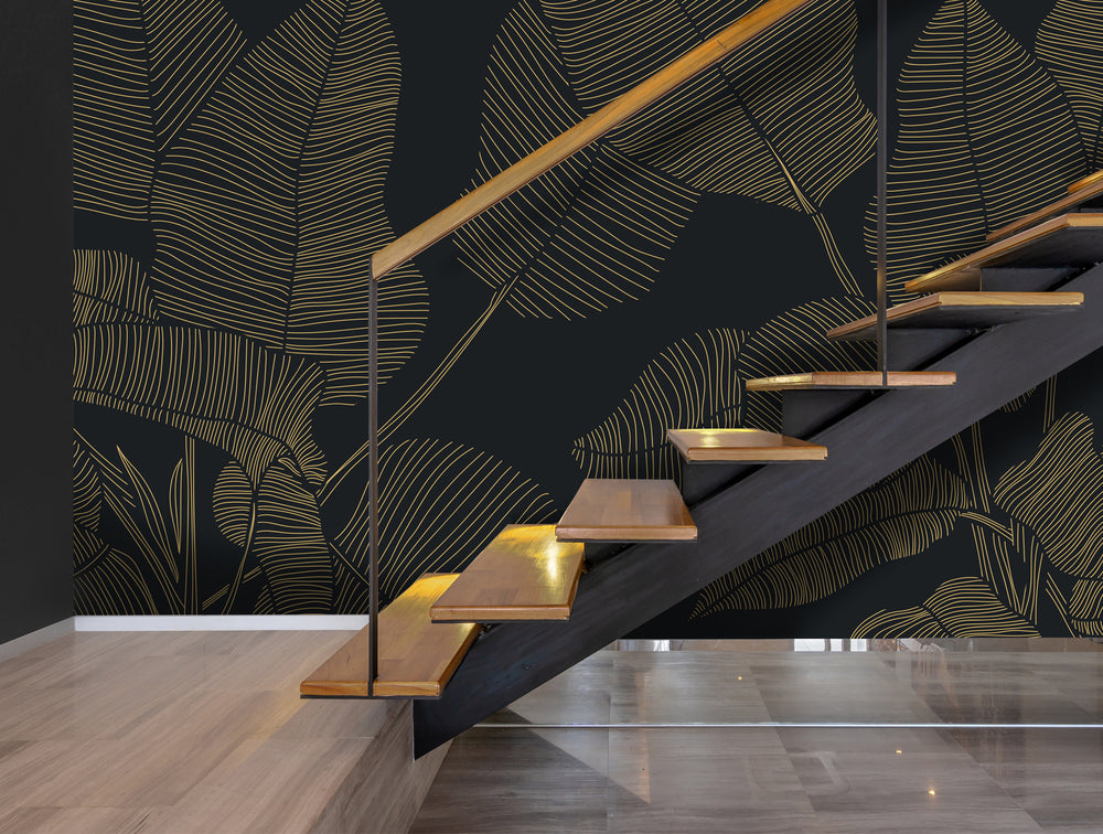 Gold Botanical Modern Mural Wallpaper M1375