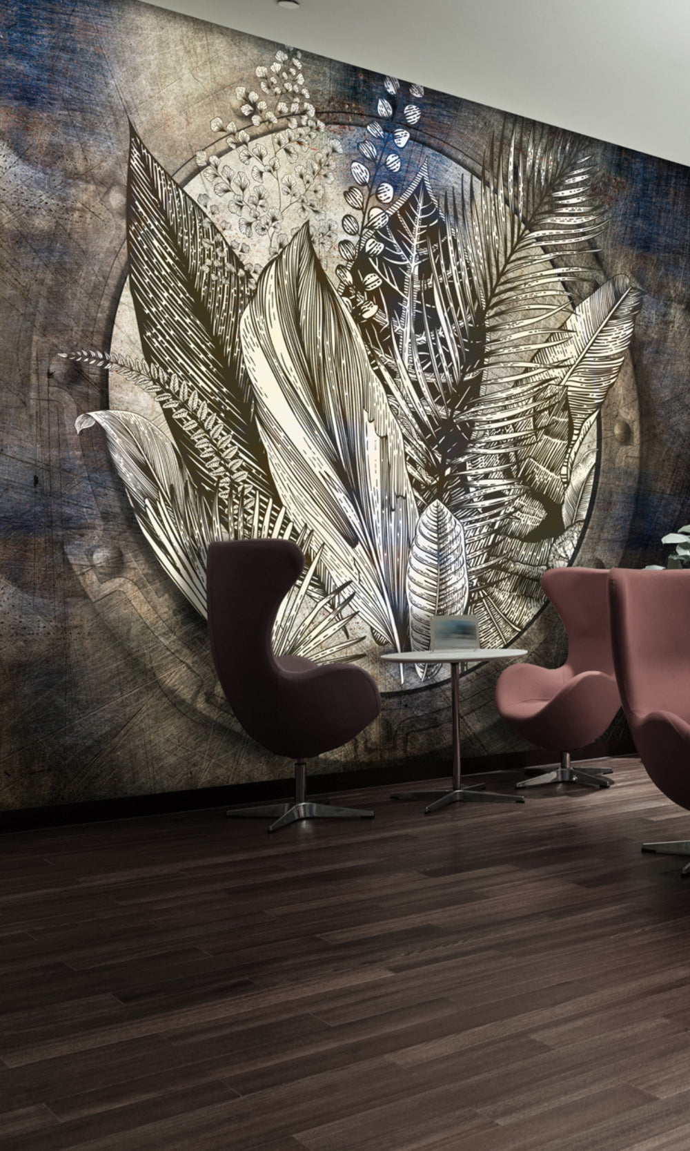 Gold Metal with Leaves Mural Wallpaper M1438