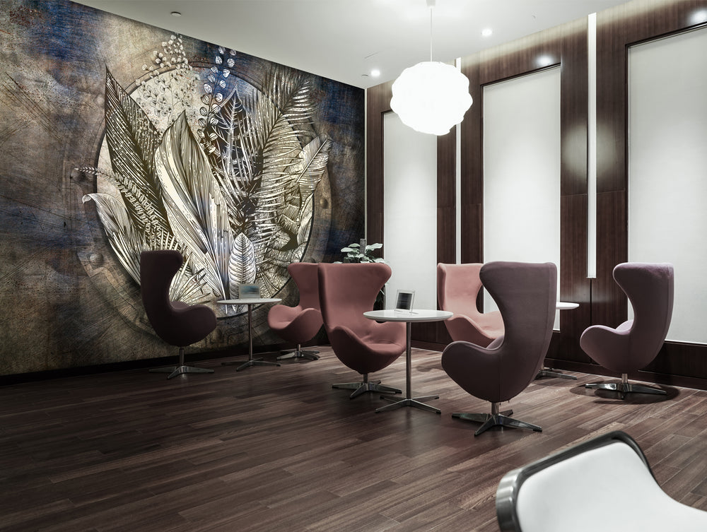 Gold Metal with Leaves Mural Wallpaper M1438
