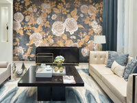 Gold & Blue English Roses Mural Wallpaper M1212