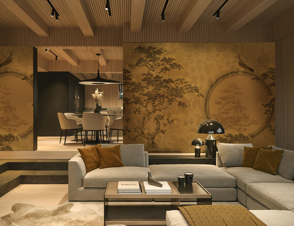Golden Japanese Garden Mural Wallpaper M1445