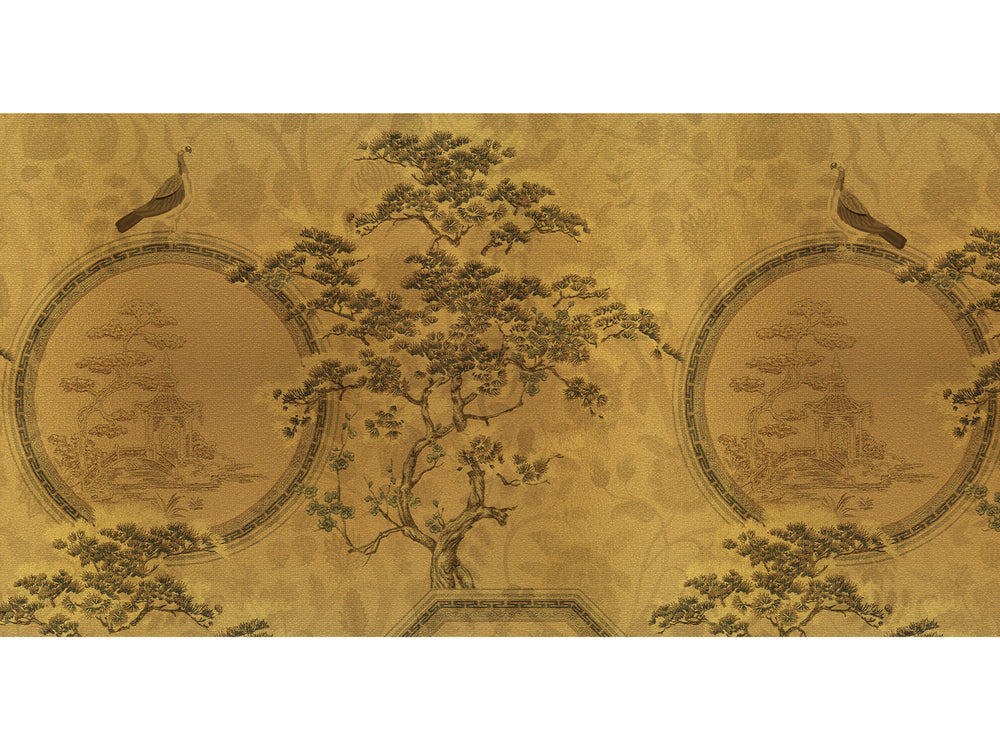 Golden Japanese Garden Mural Wallpaper M1445