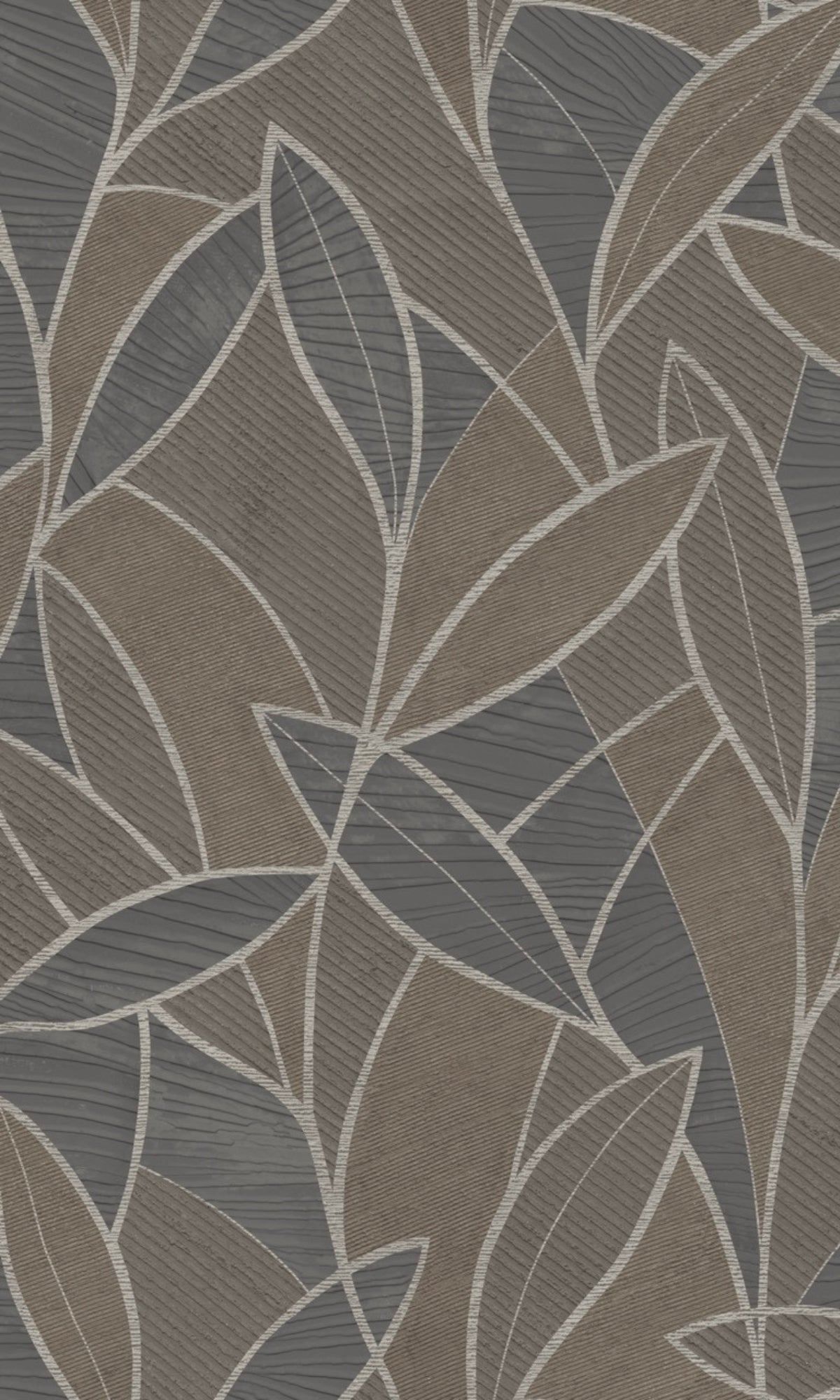 Graphite Leaf Motif With Outlines Tropical Wallpaper R9037