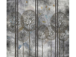 Gray Autumn trees on Concrete Mural Wallpaper M1240