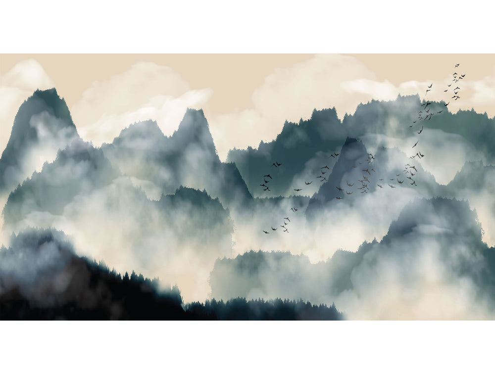 Gray Chinese Landscape Painting Mural Wallpaper M1366