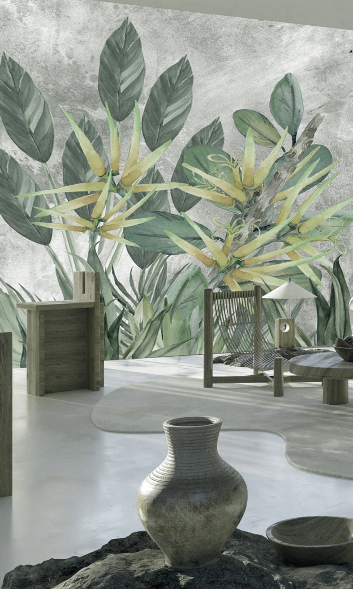Gray Flower Garden Mural Wallpaper M1222-Sample