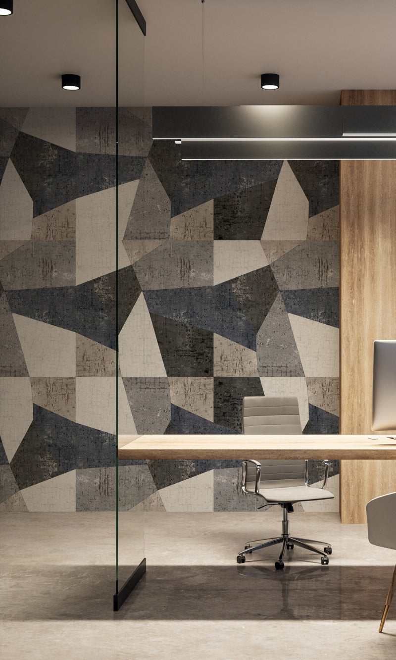 Gray Geometric Tiles Mural Wallpaper M1341