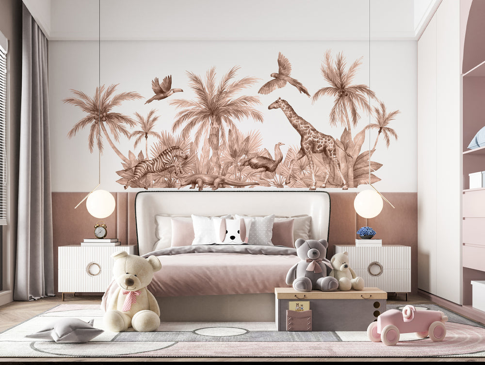 Gray Jungle and Animals Mural Wallpaper M1455