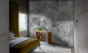 Gray Marble Floral Mural Wallpaper M1236
