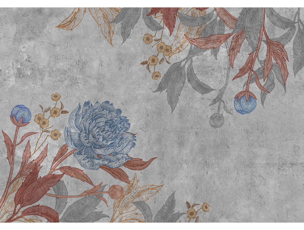 Gray Peonies Floral Mural Wallpaper M1206