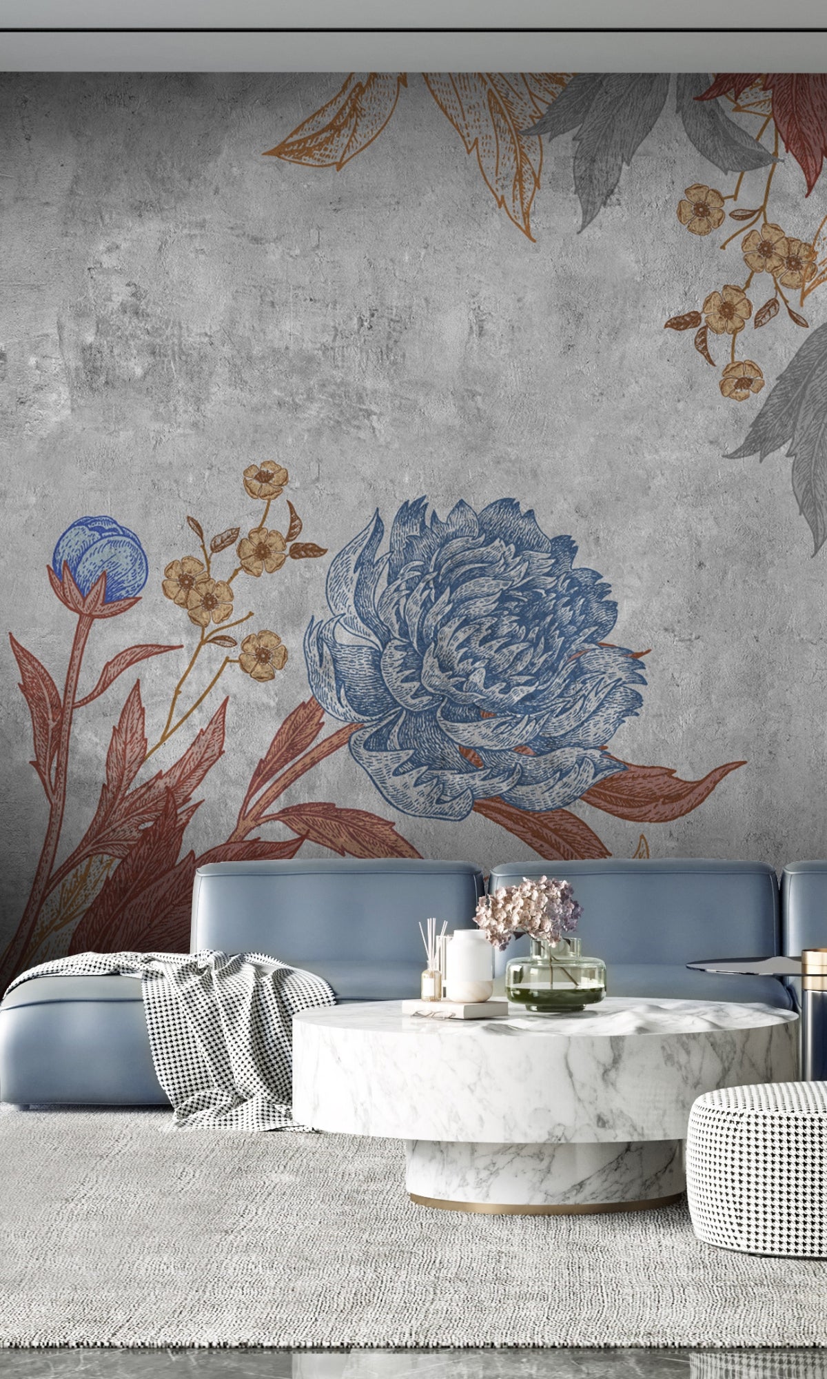 Gray Peonies Floral Mural Wallpaper M1206-Sample