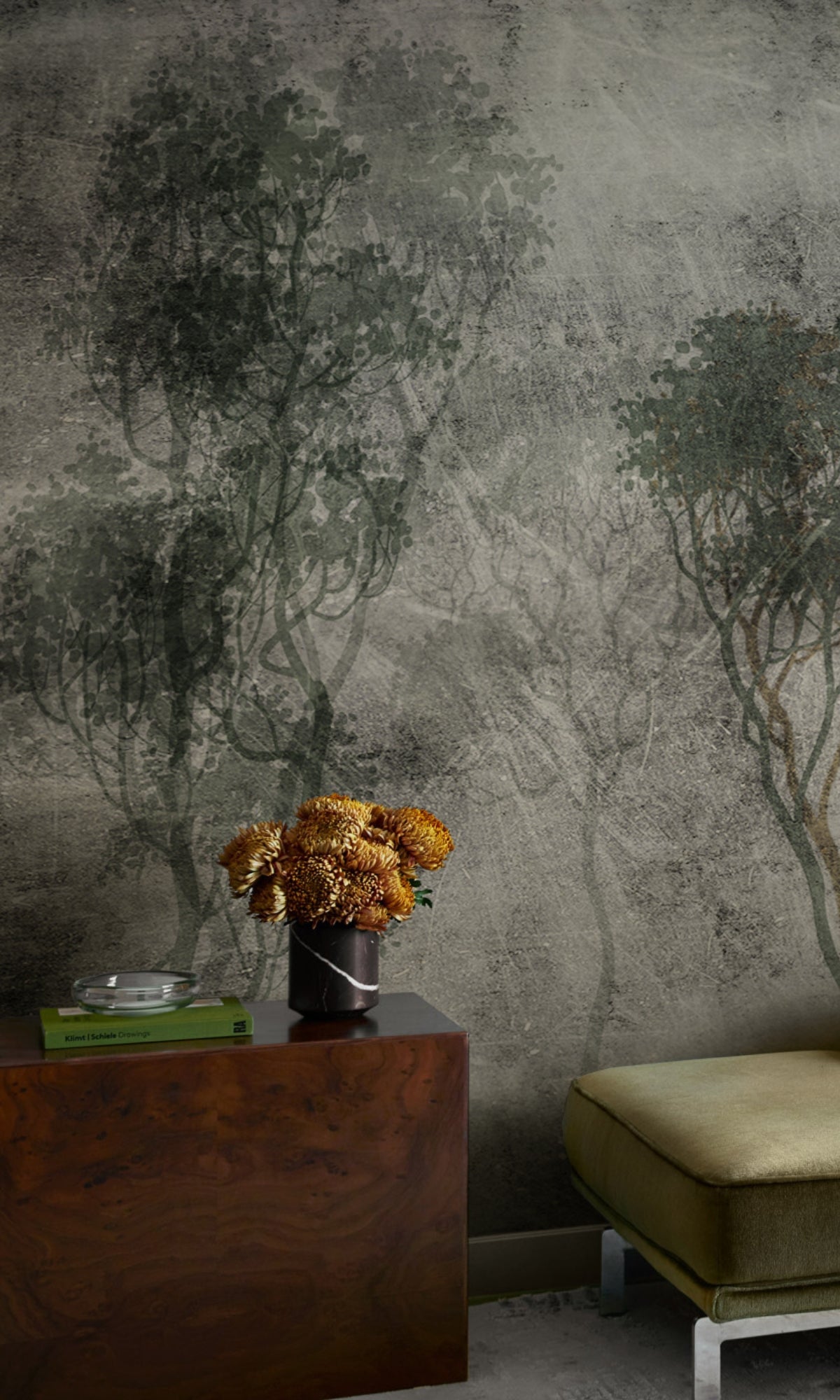 Gray Shadow of the trees on Concrete Mural Wallpaper M1246-Sample