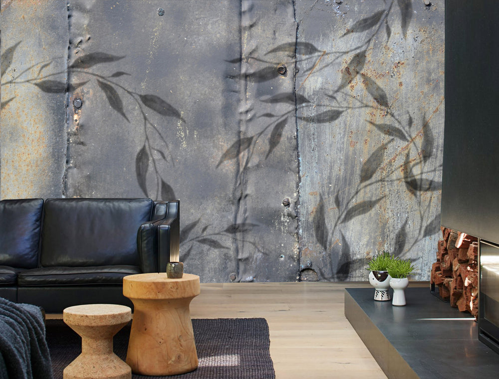 Gray Shadow on old Metal Mural Wallpaper M1320