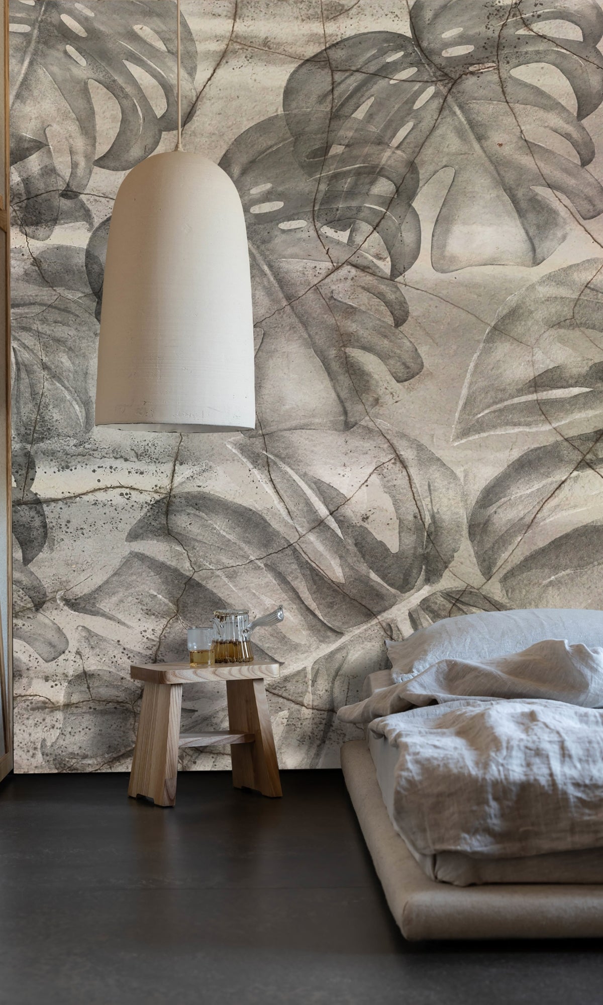 Gray Tropical Concrete Mural Wallpaper M1220-Sample