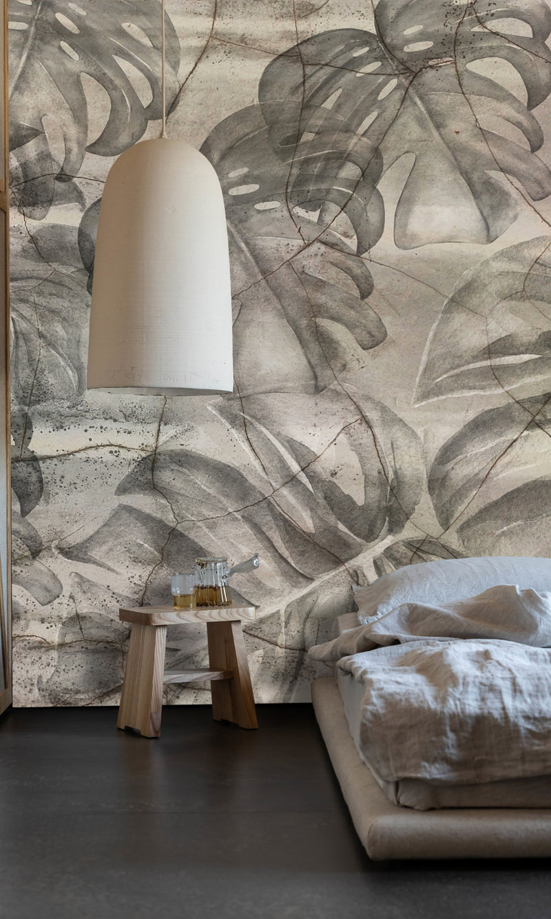 Gray Tropical Concrete Mural Wallpaper M1220