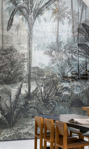 Gray Tropical Shrubs Mural Wallpaper M1175