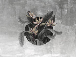 Gray Tropical flowers On Concrete Cement Mural Wallpaper M1225