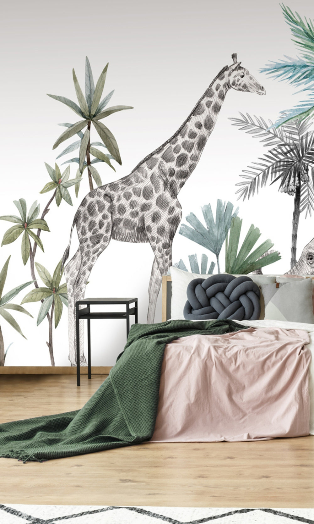 Gray Watercolor safari Animal Mural Wallpaper M1457-Sample