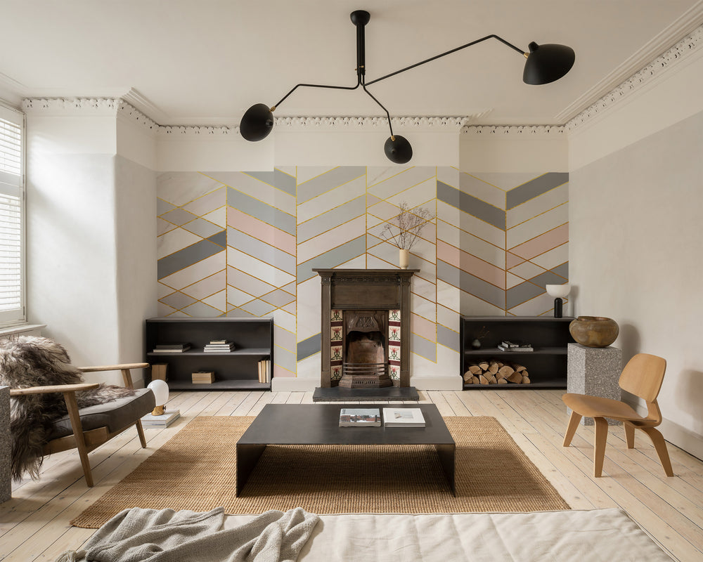 Gray White geometric Marble Mural Wallpaper M1248