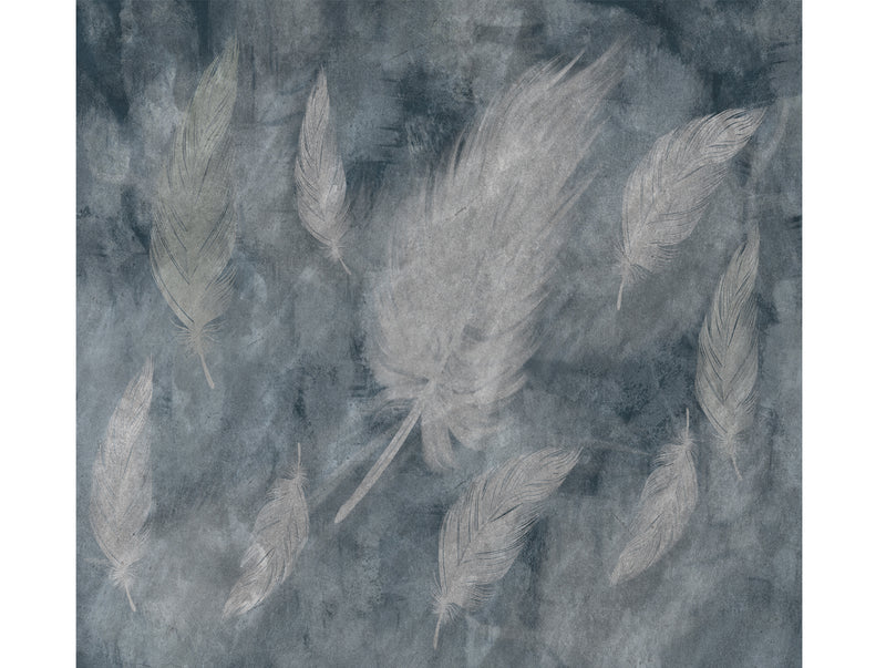 Gray & Blue Dance of Feathers Mural Wallpaper M1244