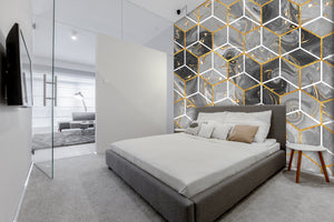 Gray & Gold Marble Hexagon Mural Wallpaper M1310