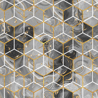 Gray & Gold Marble Hexagon Mural Wallpaper M1310