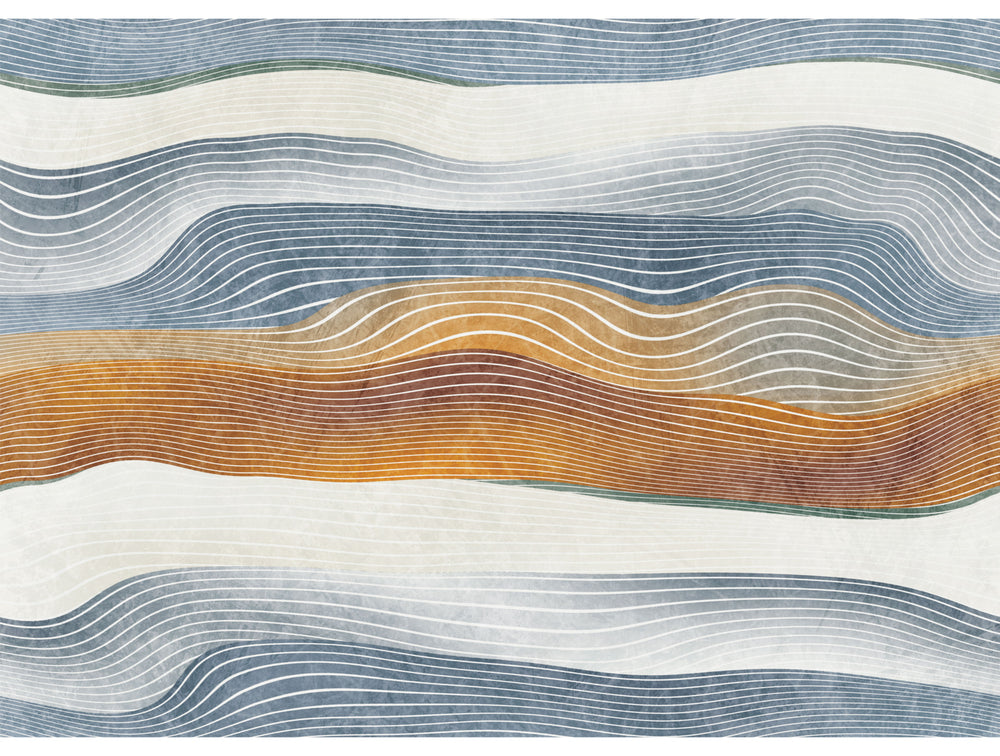 Gray & Orange Horizontal line Stripes Mural Wallpaper M1383
