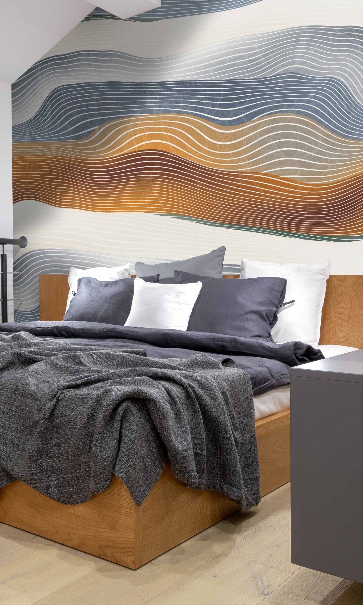 Gray & Orange Horizontal line Stripes Mural Wallpaper M1383