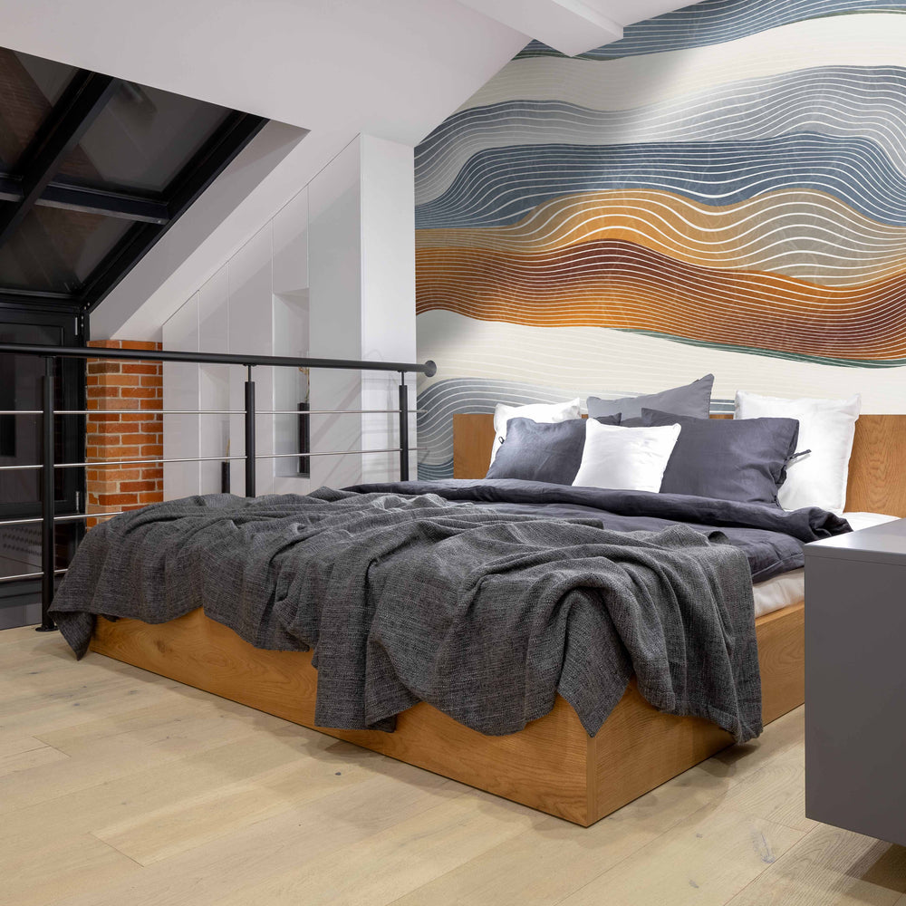 Gray & Orange Horizontal line Stripes Mural Wallpaper M1383
