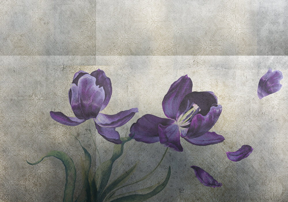 Gray & Purple Violet tulips Flowers Mural Wallpaper M1288