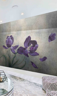 Gray & Purple Violet tulips Flowers Mural Wallpaper M1288