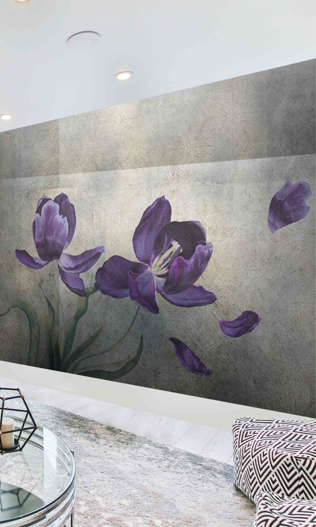 Gray & Purple Violet tulips Flowers Mural Wallpaper M1288-Sample