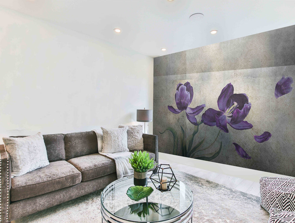 Gray & Purple Violet tulips Flowers Mural Wallpaper M1288
