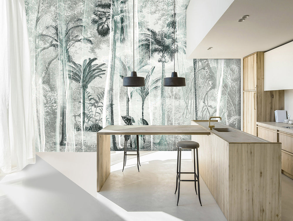 Gray hidden tropical Jungle Mural Wallpaper M1173