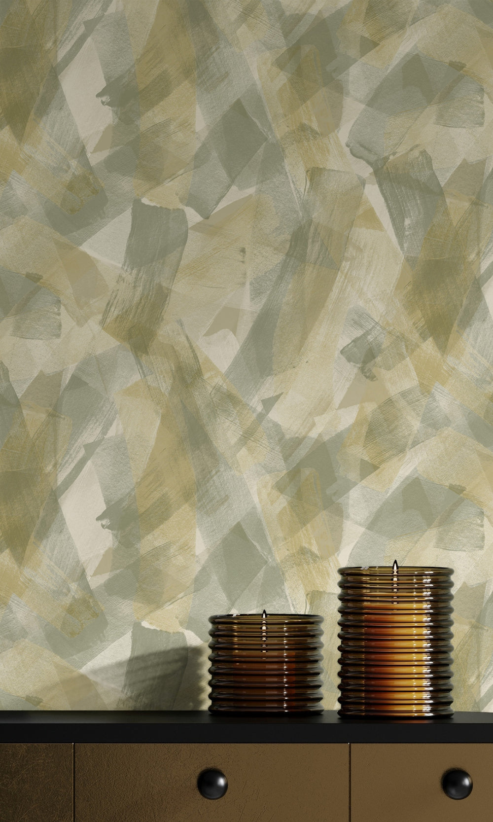 Green Beige Bold Sweeping Brushstrokes Wallpaper R8931