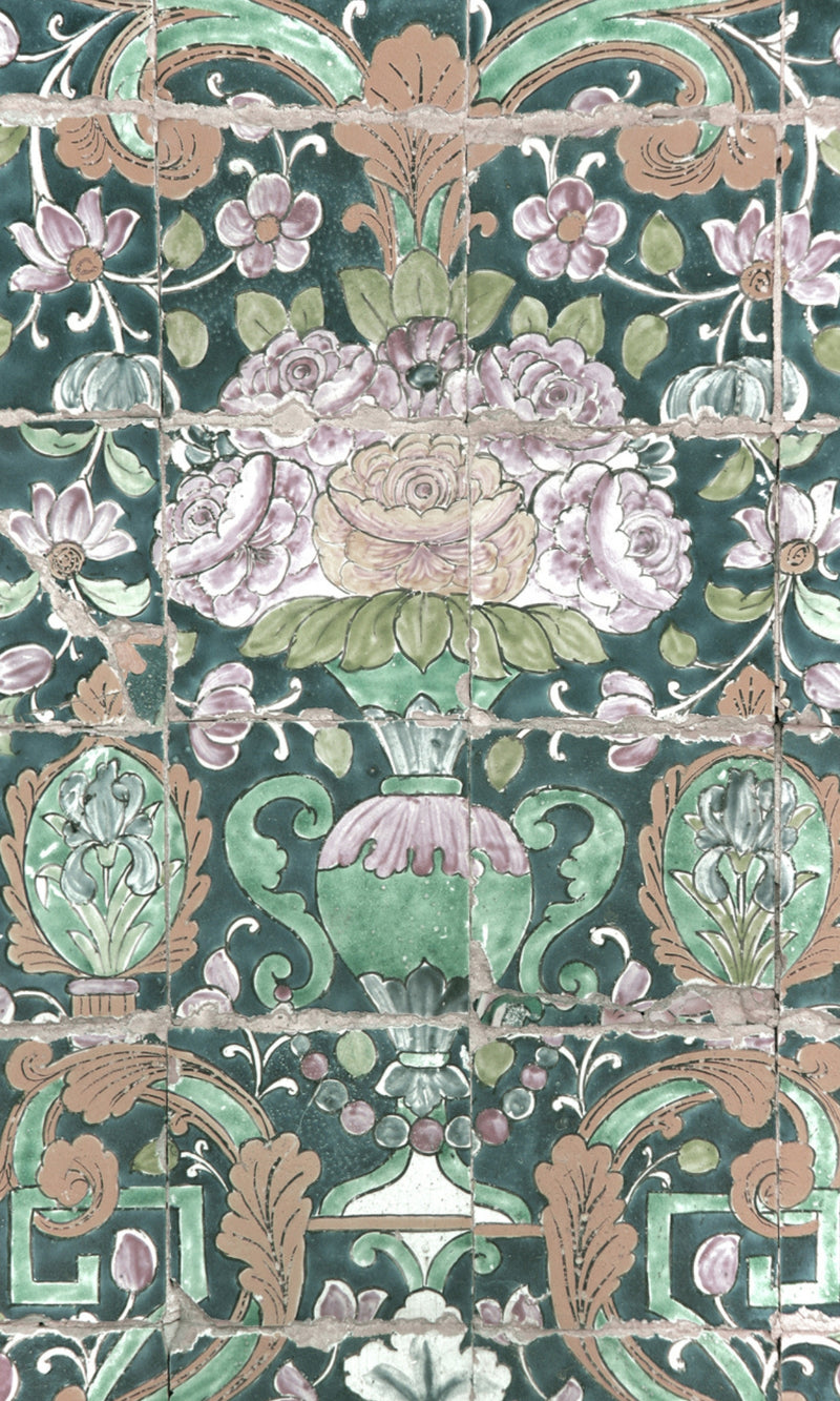 Green Floral Tiles Mural Wallpaper M1180